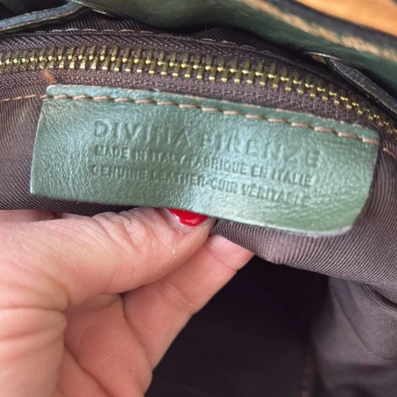 Divina Firenze Small green 2-way bucket bag genuine leather tassels - Picture 5 of 11